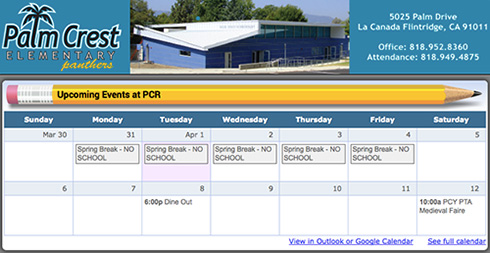 Palm Crest PTA website screenshot